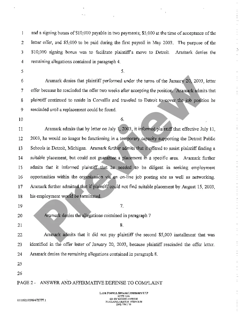 Get A05 Answer and Affirmative Defense to Complaint Preview A05 Answer and Affirmative Defense to Complaint