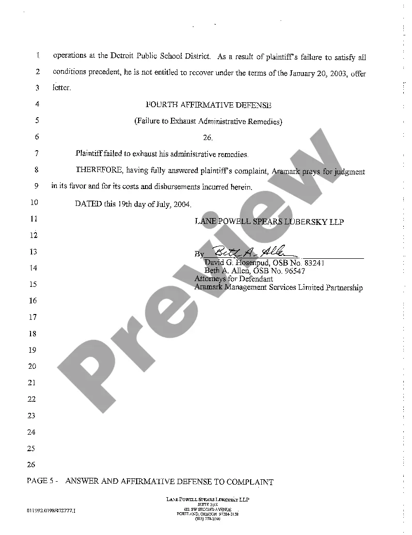 Get A05 Answer and Affirmative Defense to Complaint Preview A05 Answer and Affirmative Defense to Complaint