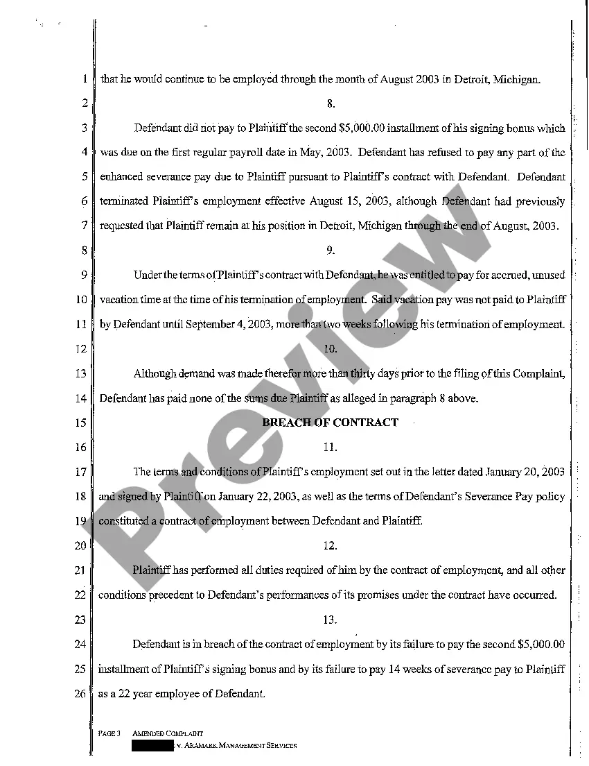 Preview A04 Amended Complaint for Wages and Breach of Employment Contract