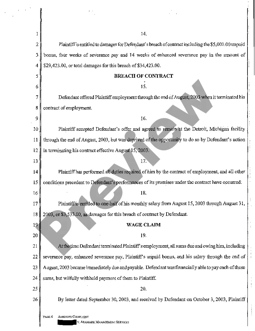 Preview A04 Amended Complaint for Wages and Breach of Employment Contract