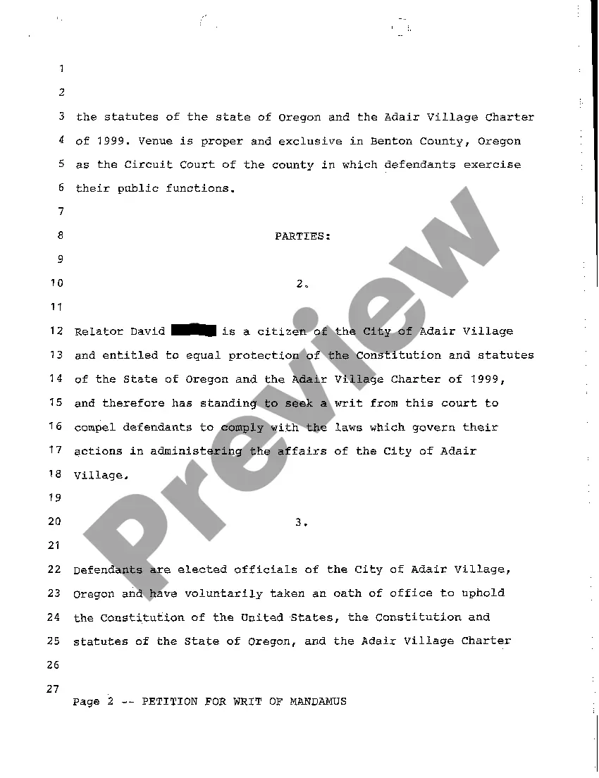 Preview A01 Petition for Writ of Mandamus Because of Violation of City to Appoint a Nonresident as a Public official