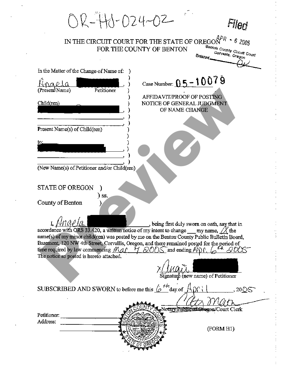 Bend Oregon Affidavit Proof of Posting Notice of General Judgment of ...