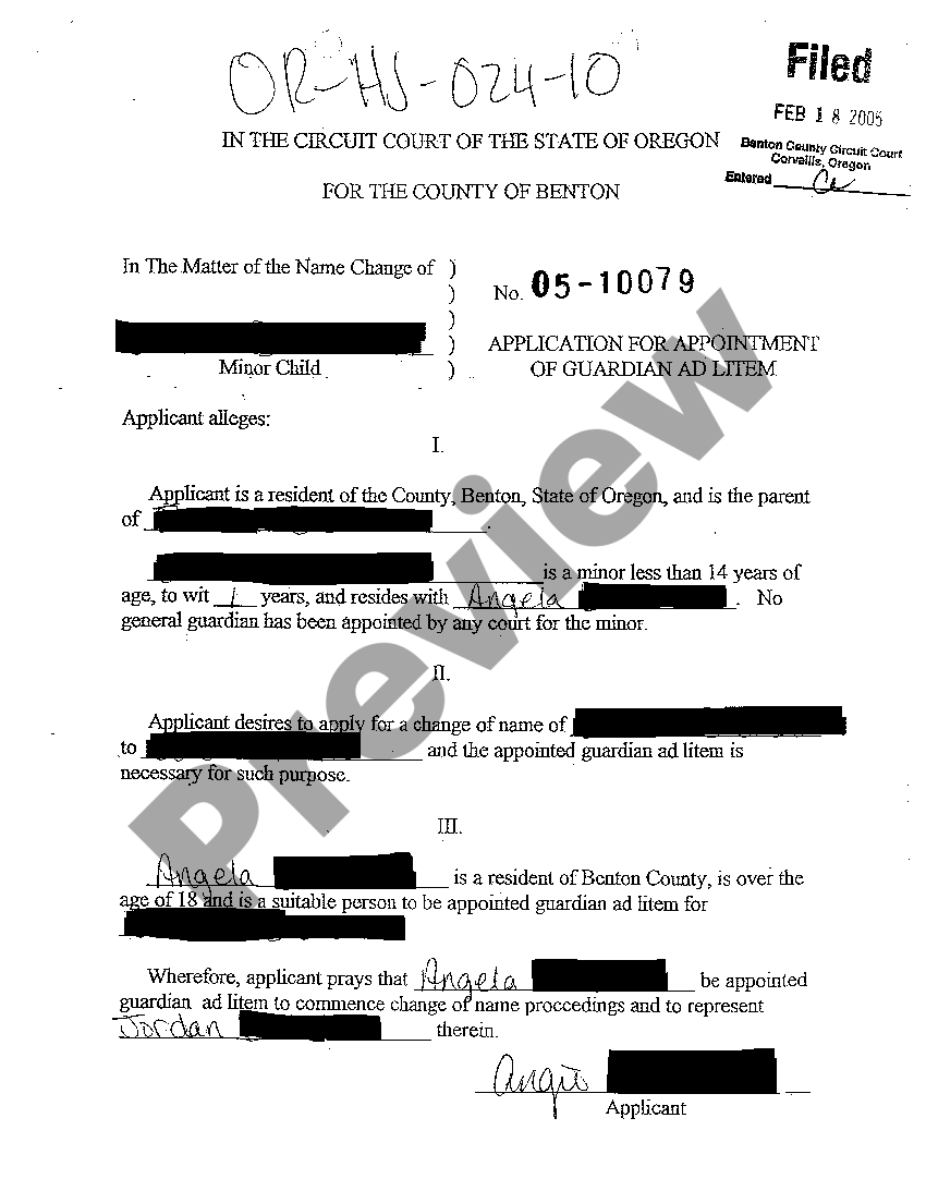 Oregon Application for Appointment of Guardian Ad Litem Guardian Ad