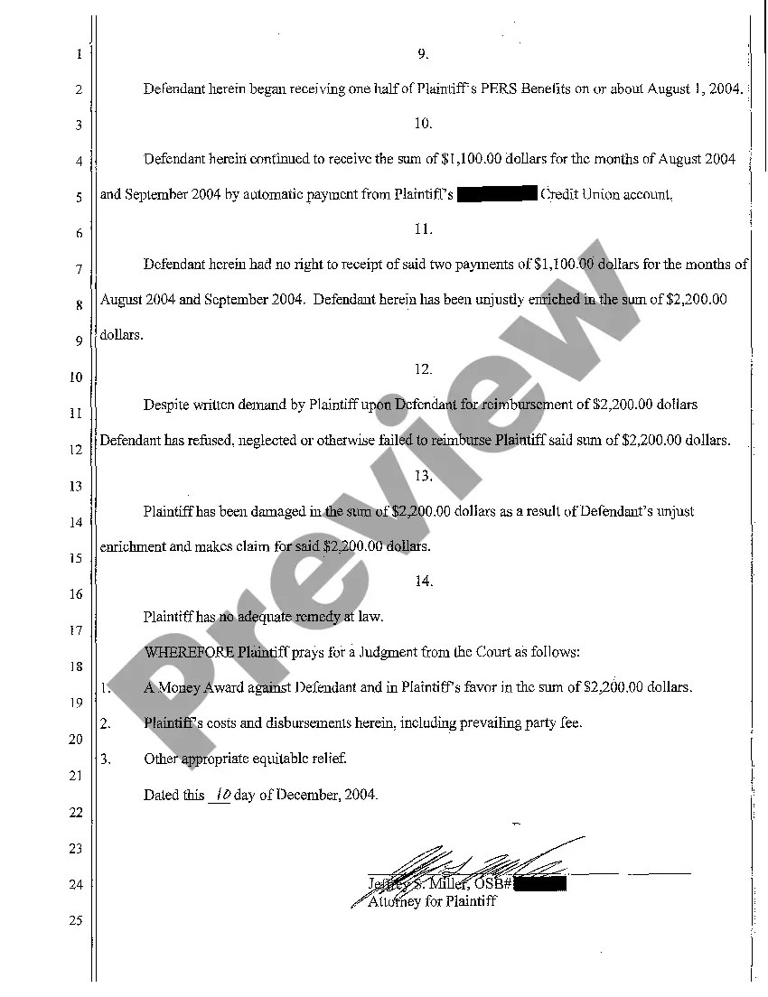 Get A01 Complaint of Unjust Enrichment Preview A01 Complaint of Unjust Enrichment
