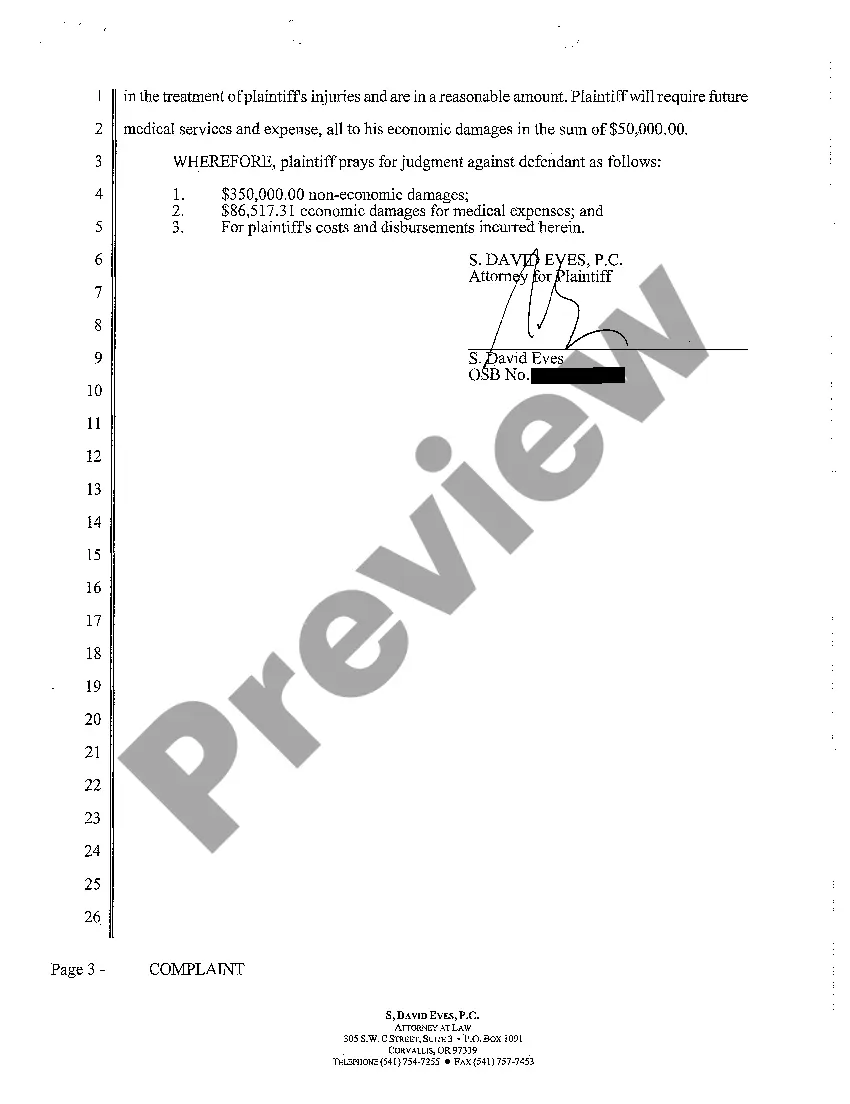 Preview A01 Complaint for Personal Injury Due to Negligent Maintenance of Motor Vehicle