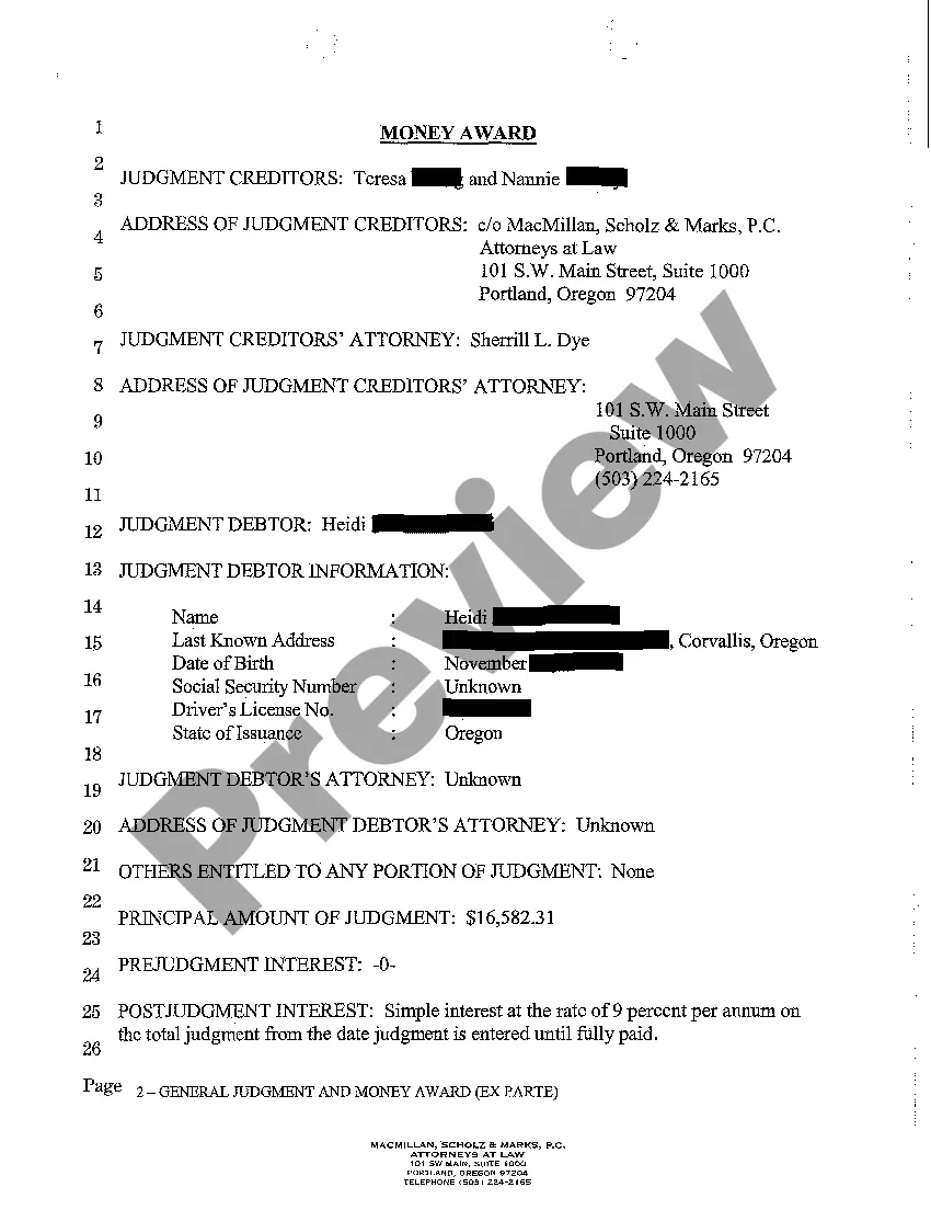 Get A11 General Judgment and Money Award Ex Parte Against Defendant Preview A11 General Judgment and Money Award Ex Parte Against Defendant