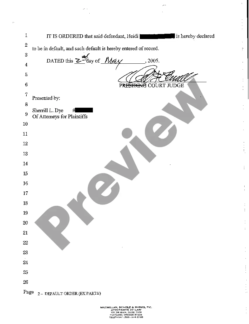 Preview A10 Default Order Ex Parte Against Defendant