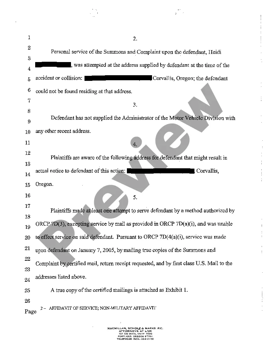 Preview A06 Affidavit of Service Non-Military Affidavit