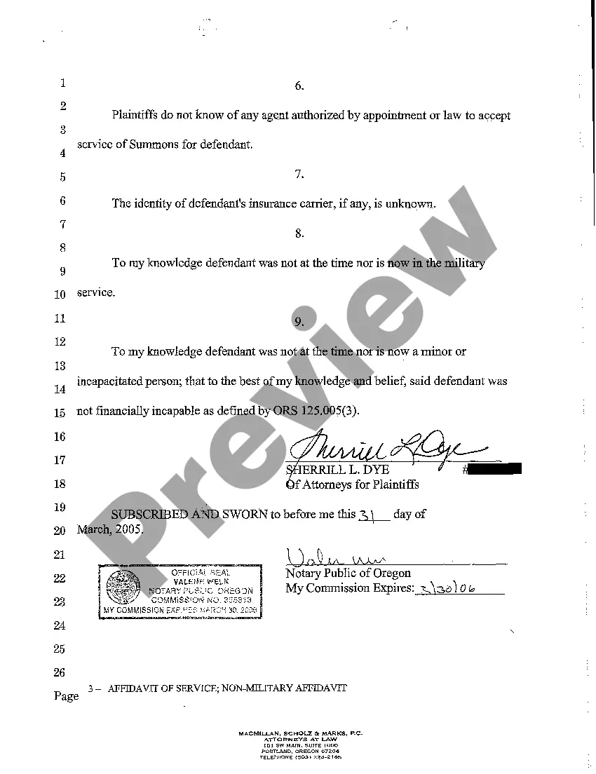 Preview A06 Affidavit of Service Non-Military Affidavit