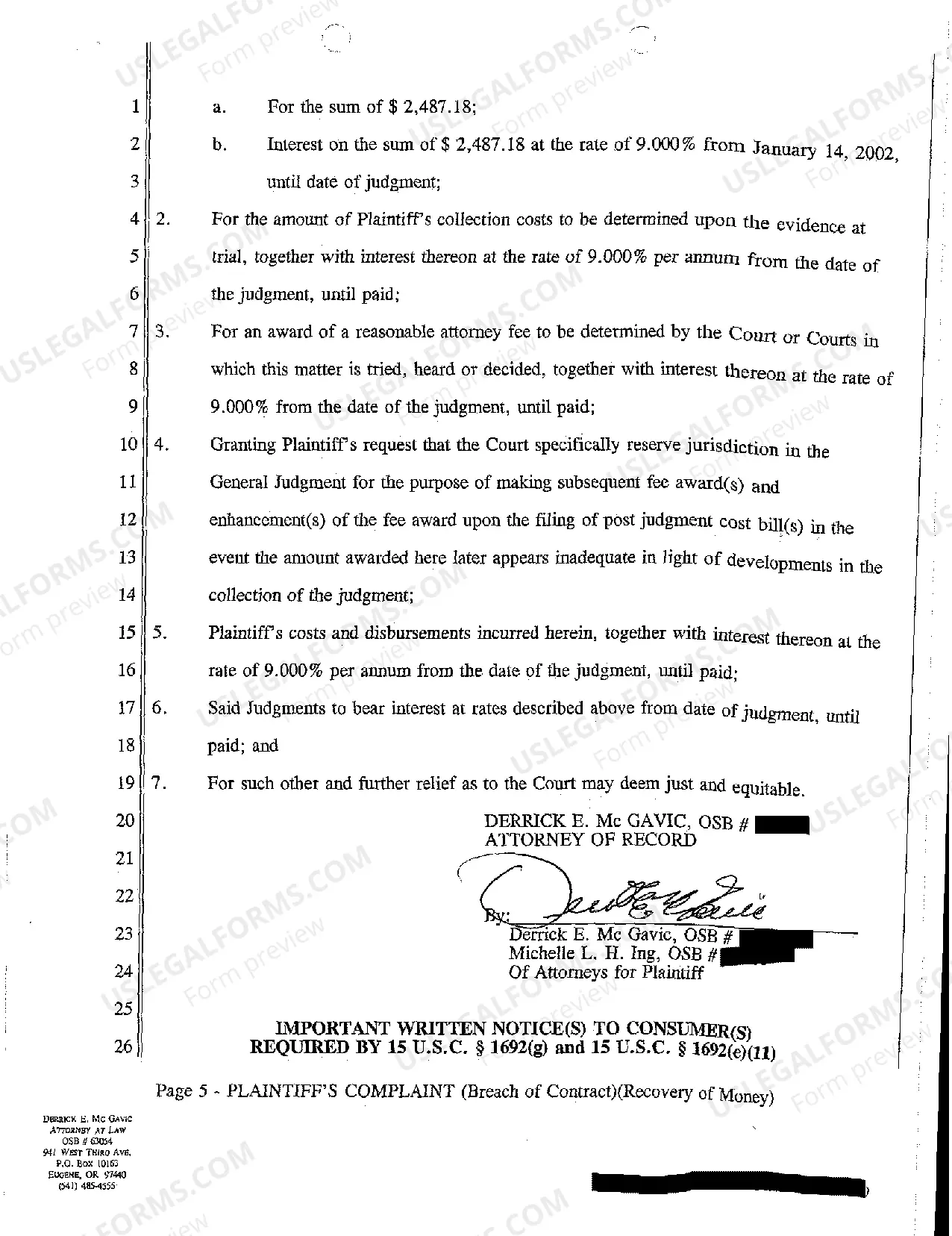 Preview A02 Complaint for Breach of Credit Card Agreement and Recovery of Money