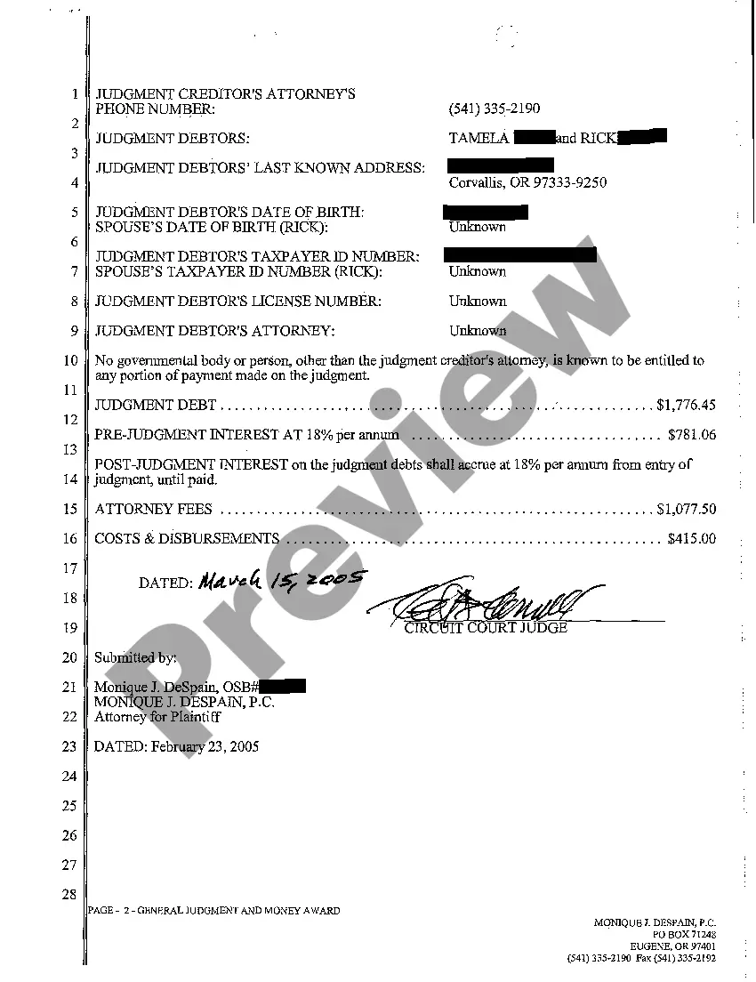 Get A08 General Judgment and Money Award Against Defendants Preview A08 General Judgment and Money Award Against Defendants