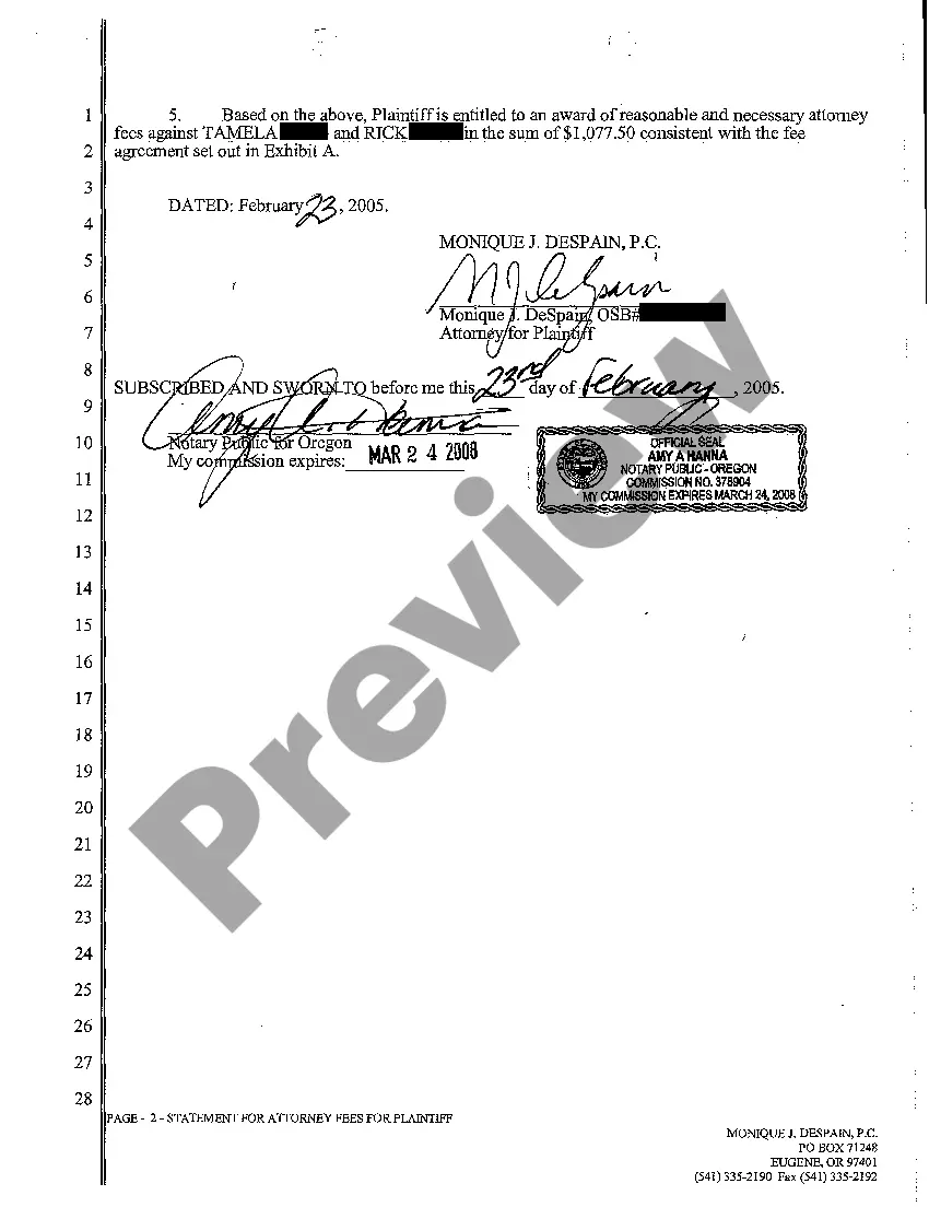 Preview A06 Statement for Attorney Fees for Plaintiff