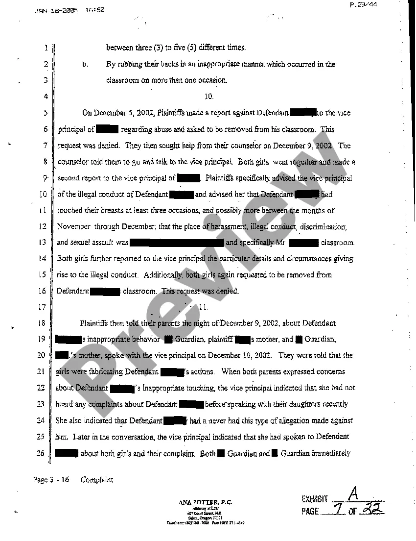 Get A01 Complaint for Sexual Harassment of Minor Preview A01 Complaint for Sexual Harassment of Minor