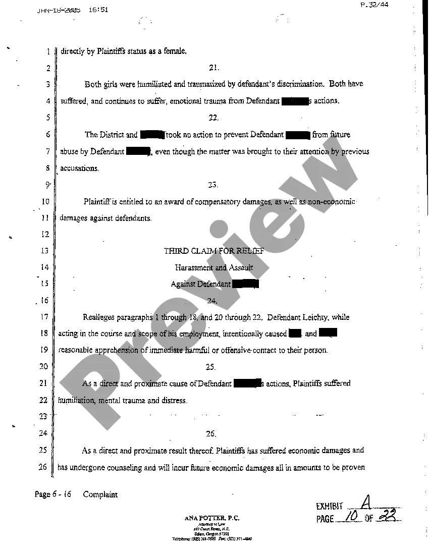 Get A01 Complaint for Sexual Harassment of Minor Preview A01 Complaint for Sexual Harassment of Minor