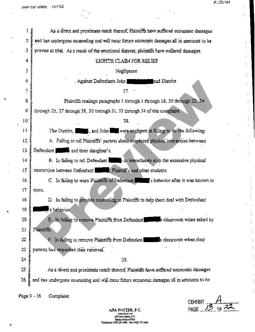 Get A01 Complaint for Sexual Harassment of Minor Preview A01 Complaint for Sexual Harassment of Minor