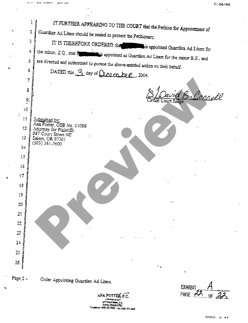 Get A09 Order Appointing Guardian Ad Litem and Sealing Documents Preview A09 Order Appointing Guardian Ad Litem and Sealing Documents