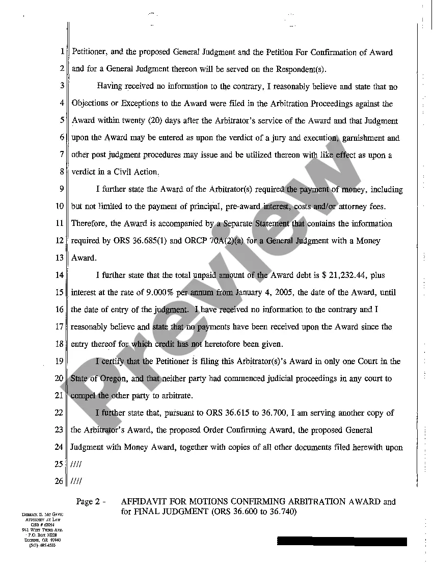 Get A03 Affidavit for Petition to Confirm Arbitration Award and for General Judgment Preview A03 Affidavit for Petition to Confirm Arbitration Award and for General Judgment
