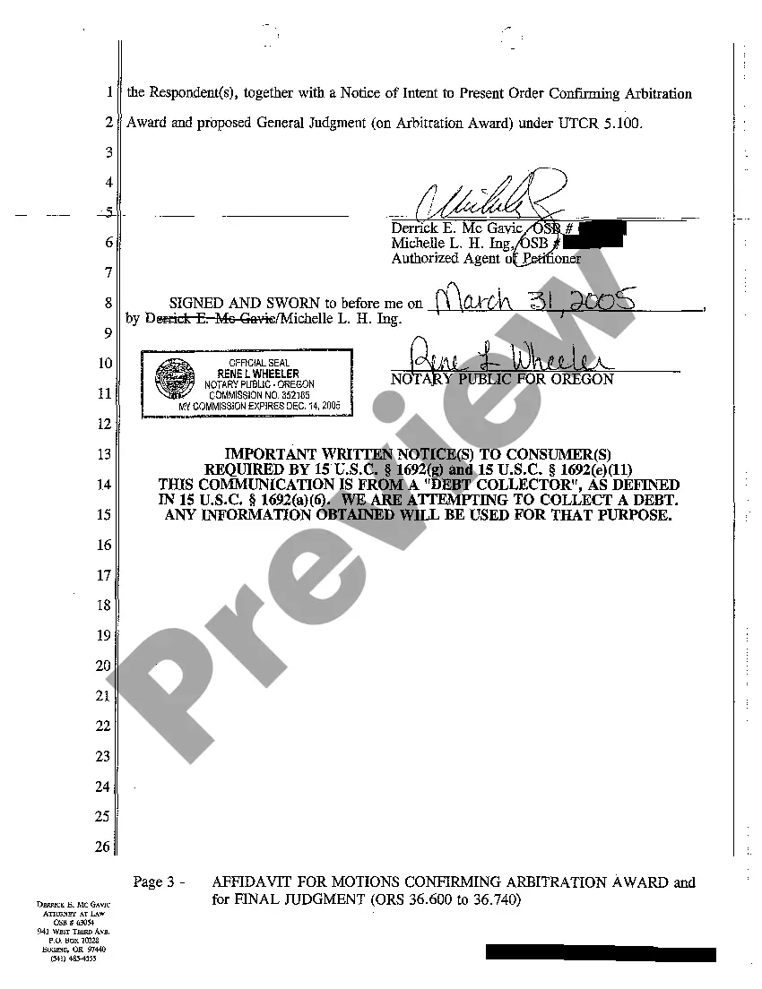 Get A03 Affidavit for Petition to Confirm Arbitration Award and for General Judgment Preview A03 Affidavit for Petition to Confirm Arbitration Award and for General Judgment