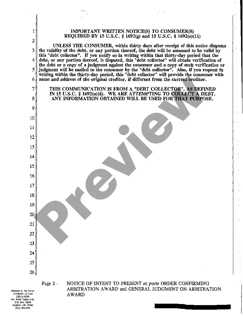 Get A02 Notice of Intent to Present ex parte Order Confirming Arbitration Award and General Judgment on Award Preview A02 Notice of Intent to Present ex parte Order Confirming Arbitration Award and General Judgment on Award