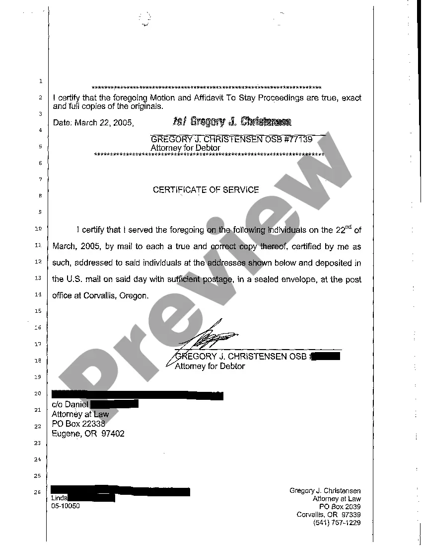 Preview A02 Affidavit in Support of Motion to Stay Proceedings Due to Filing of Chapter 7 Bankruptcy Petition