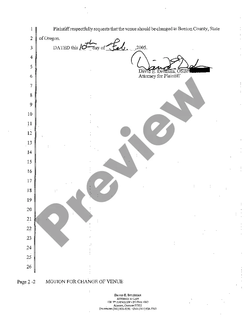 Get A01 Motion for Change of Venue Preview A01 Motion for Change of Venue