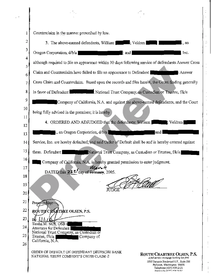 Preview A20 Order of Default on Defendant's Cross Claim