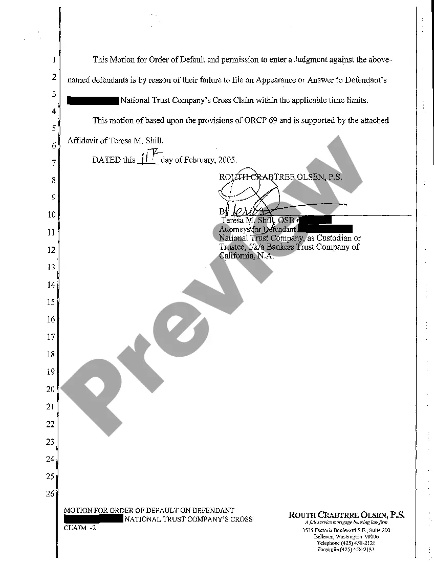 Preview A18 Motion for Order of Default on Defendant's Crossclaim