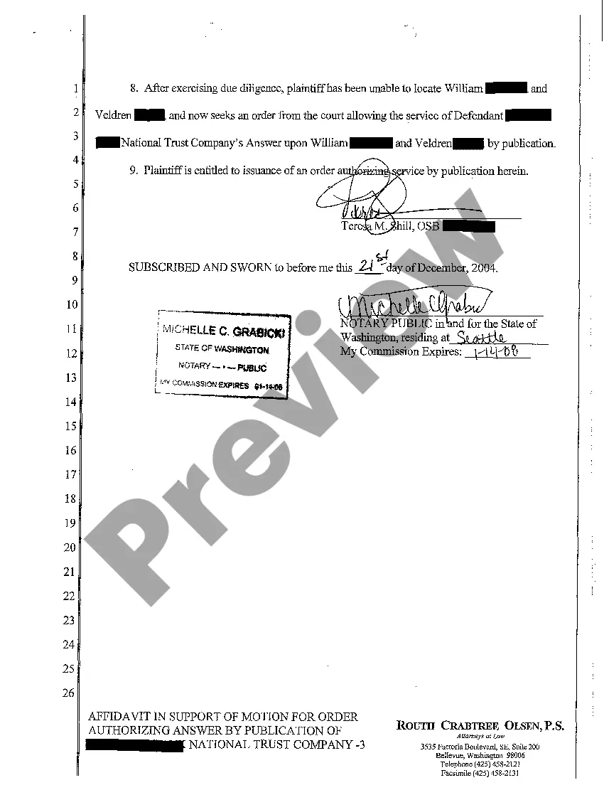 Preview A12 Affidavit in Support of Motion for Order Authorizing Service of Defendant's Answer Crossclaim and Counterclaim by Publication