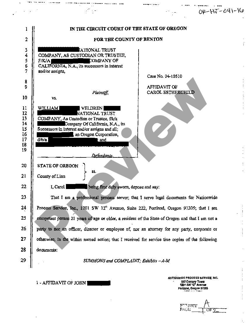 Oregon Affidavit of Process Server Process Servers In Oregon US