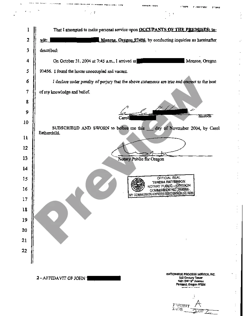 Preview A06 Affidavit of Process Server