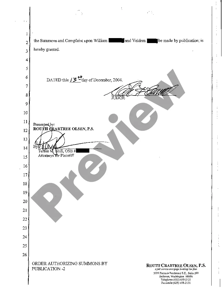 Preview A16 Order Authorizing Summons by Publication