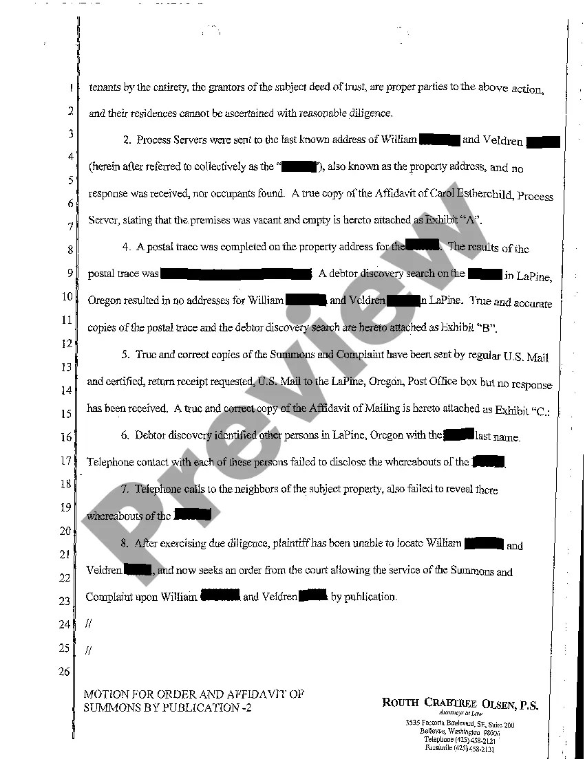 Preview A15 Affidavit in Support of Motion for Order Authorizing Summons by Publication