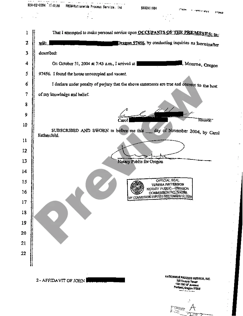 Preview A05 Affidavit of Process Server