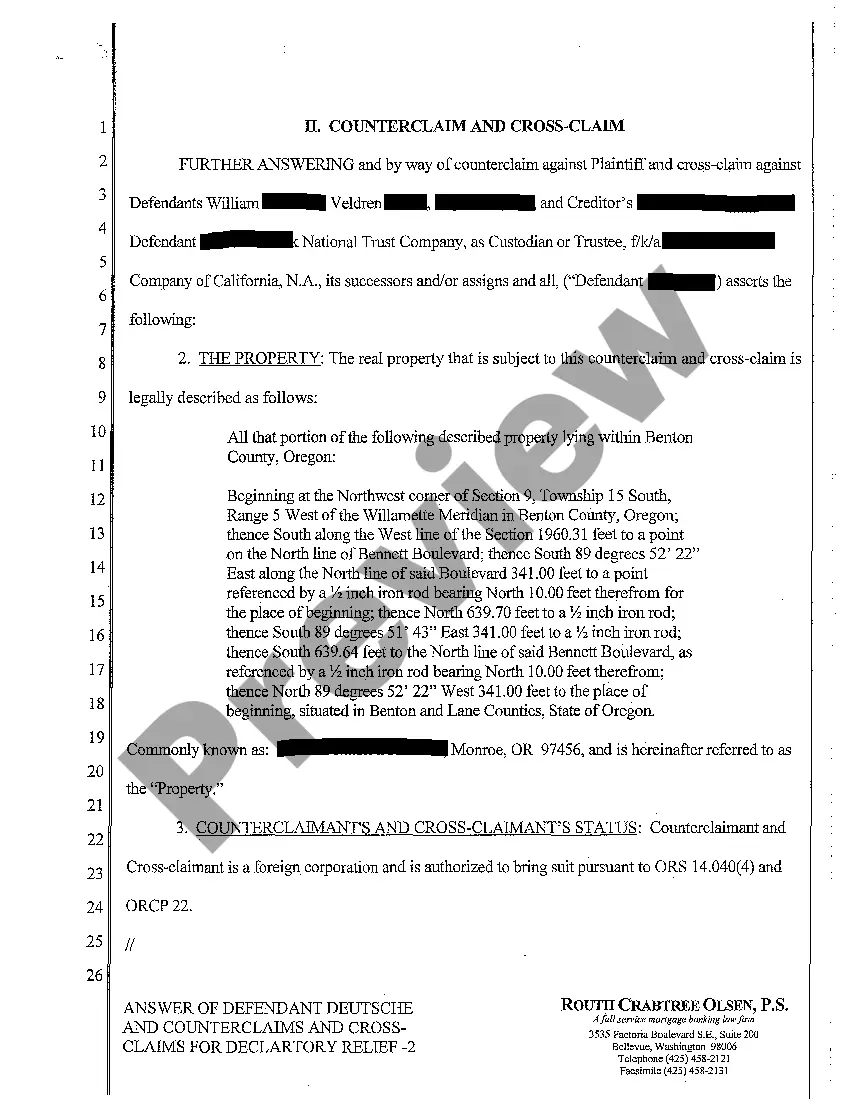 Preview A04 Answer and Counterclaim and Cross Claim for Declaratory Judgment