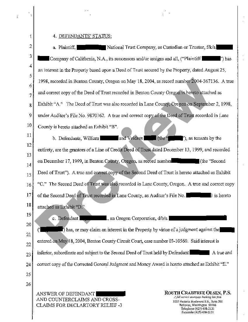 Preview A04 Answer and Counterclaim and Cross Claim for Declaratory Judgment