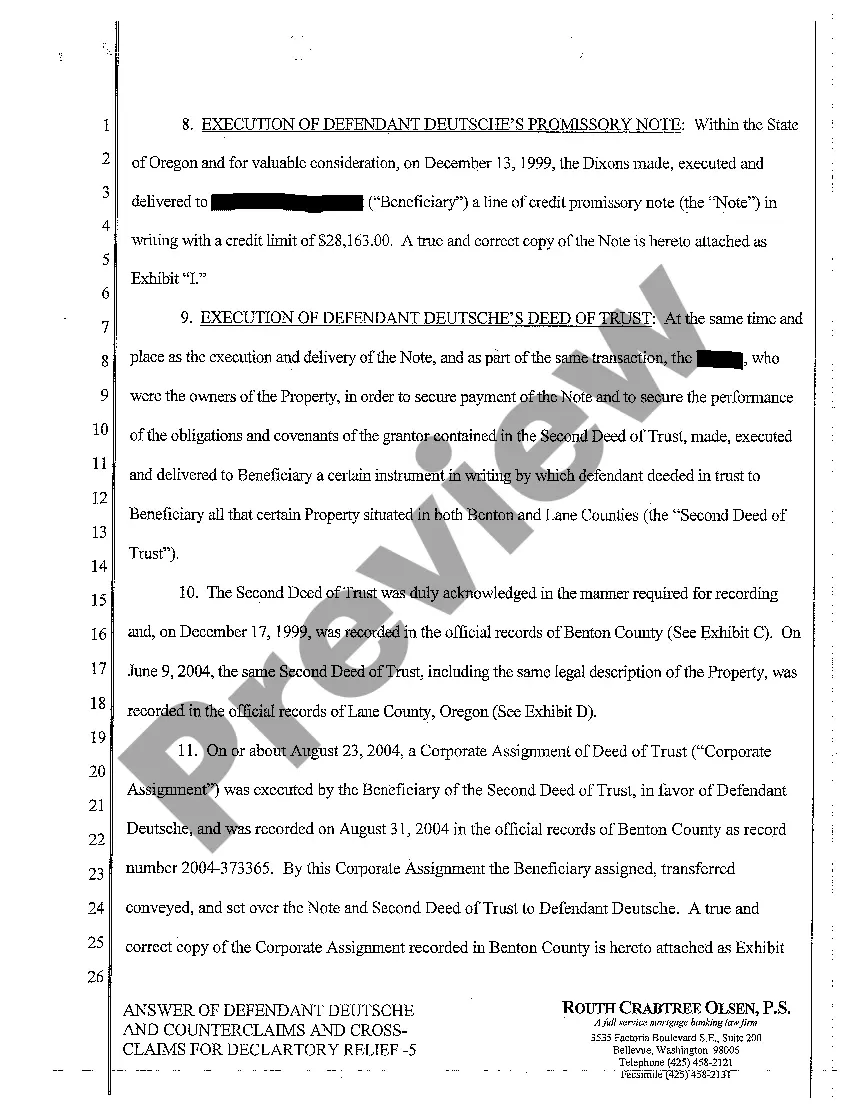 Preview A04 Answer and Counterclaim and Cross Claim for Declaratory Judgment