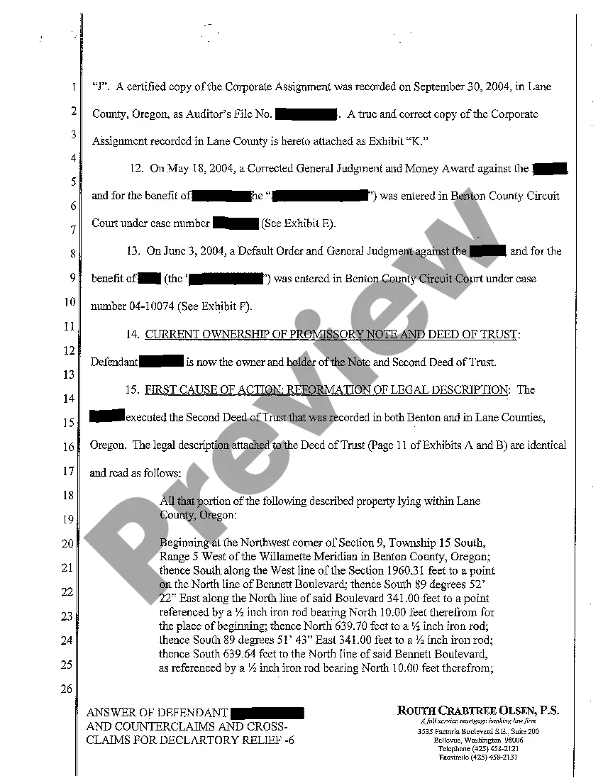 Preview A04 Answer and Counterclaim and Cross Claim for Declaratory Judgment