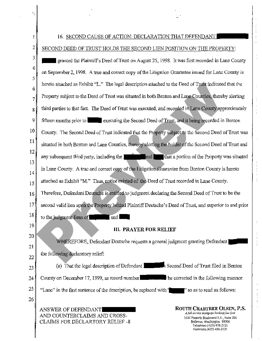 Preview A04 Answer and Counterclaim and Cross Claim for Declaratory Judgment
