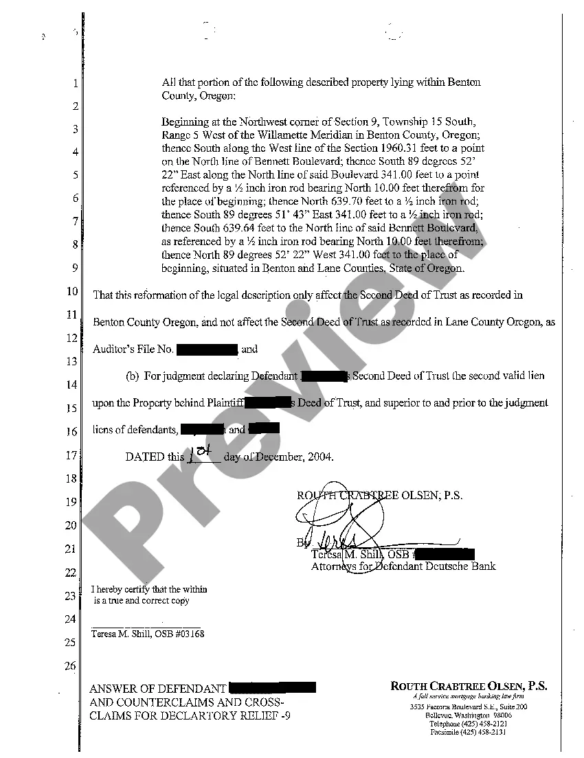 Preview A04 Answer and Counterclaim and Cross Claim for Declaratory Judgment
