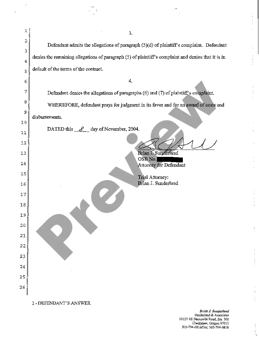 Preview A02 Defendant's Answer