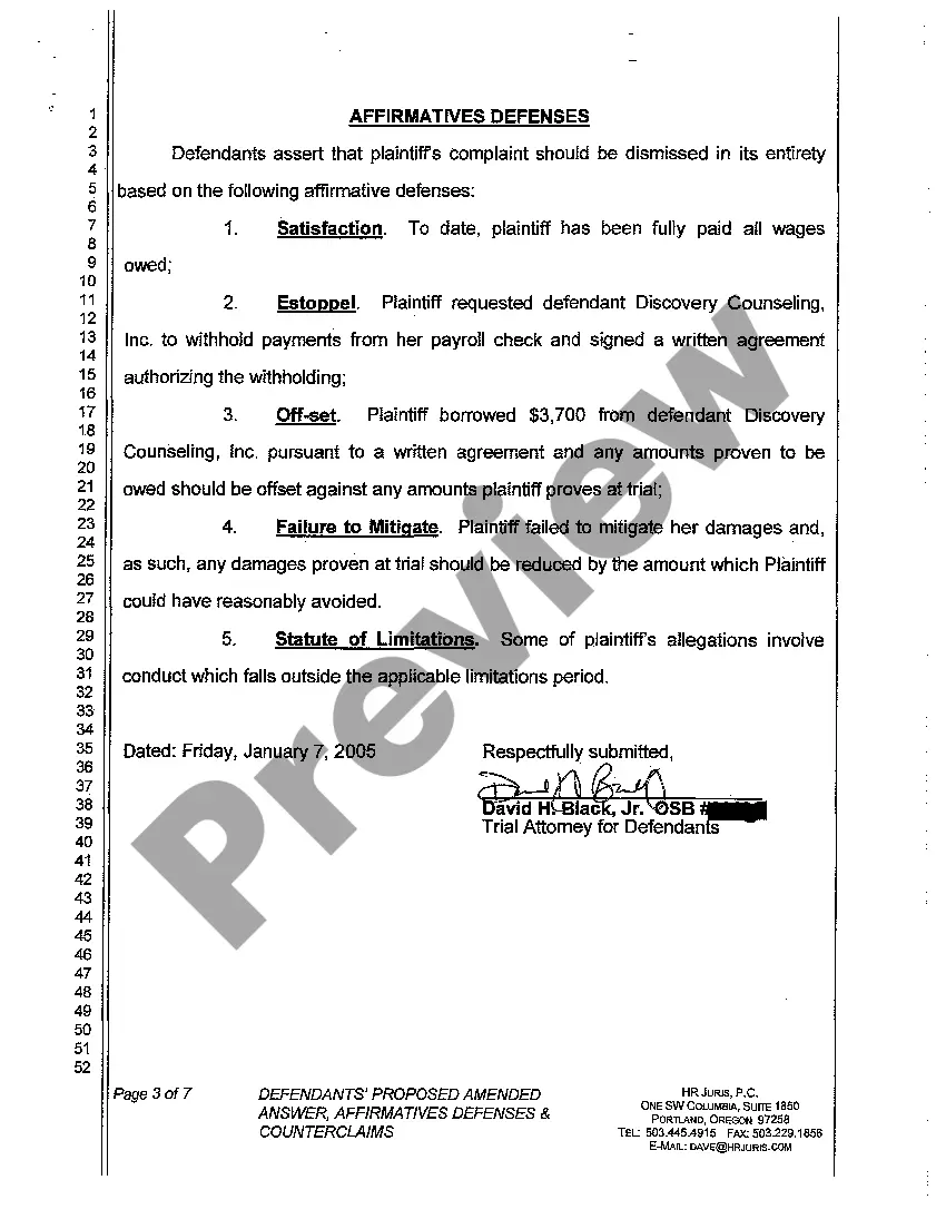 Preview A04 Defendants' Proposed Amended Answer, Affirmative Defenses and Counterclaims