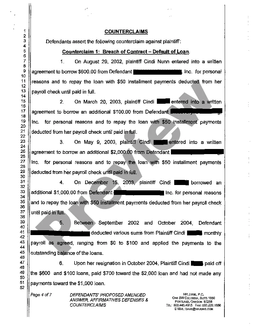 Preview A04 Defendants' Proposed Amended Answer, Affirmative Defenses and Counterclaims