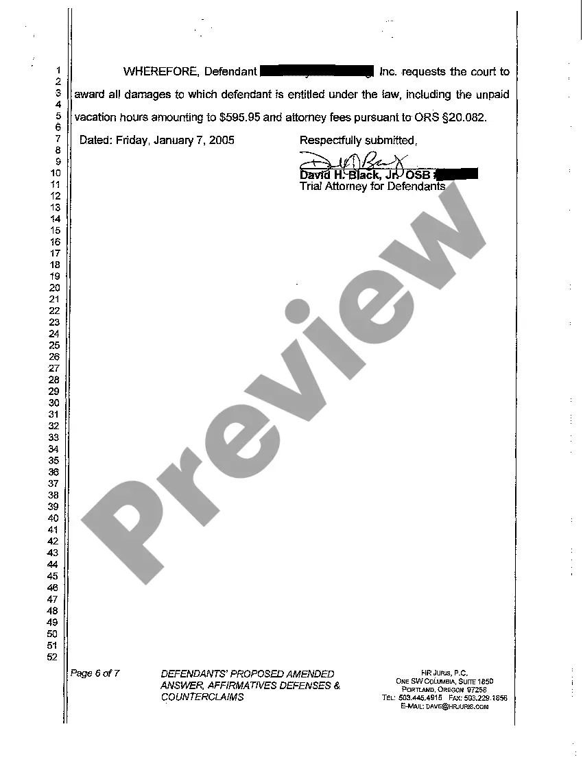 Preview A04 Defendants' Proposed Amended Answer, Affirmative Defenses and Counterclaims