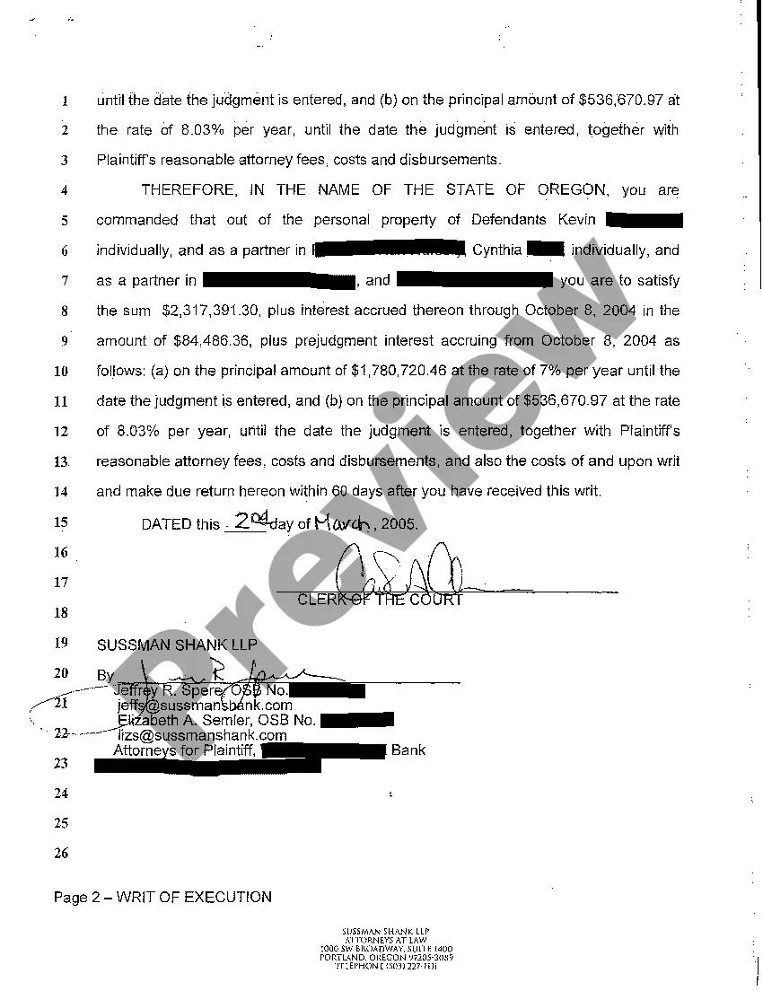 Preview A06 Writ of Execution to Satisfy Debt