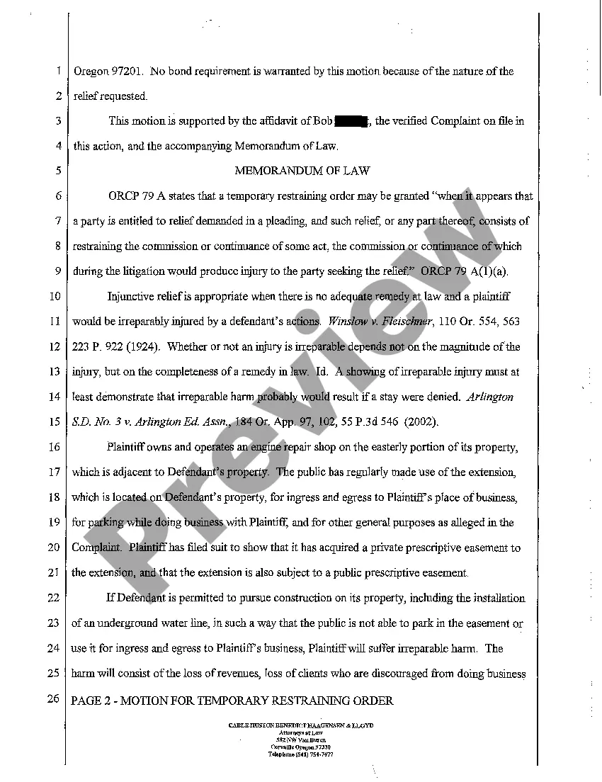 Preview A02 Motion for Temporary Restraining Order and Order to Show Cause Why Preliminary Injunction Should Not Enter