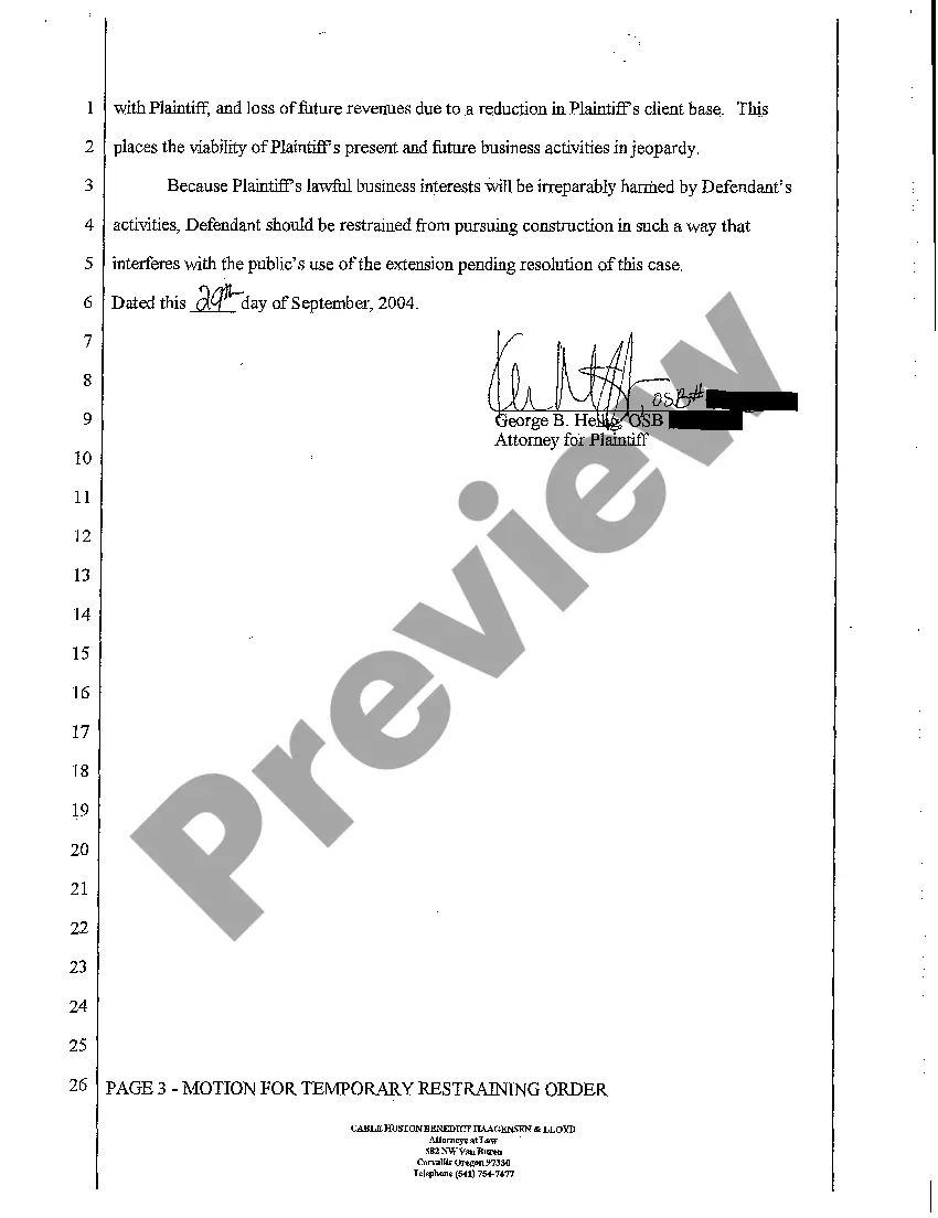 Preview A02 Motion for Temporary Restraining Order and Order to Show Cause Why Preliminary Injunction Should Not Enter