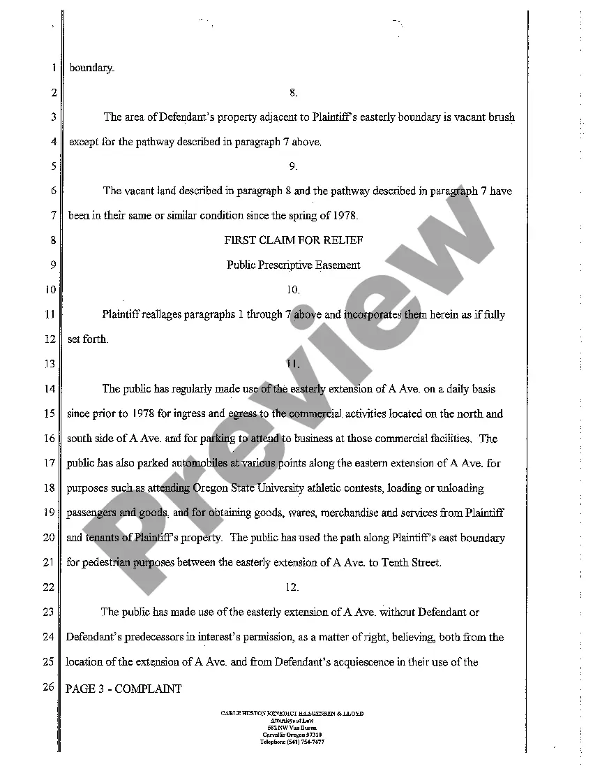 Get A01 Complaint for Public Prescriptive Easement and or Private Prescriptive Easement Preview A01 Complaint for Public Prescriptive Easement and or Private Prescriptive Easement