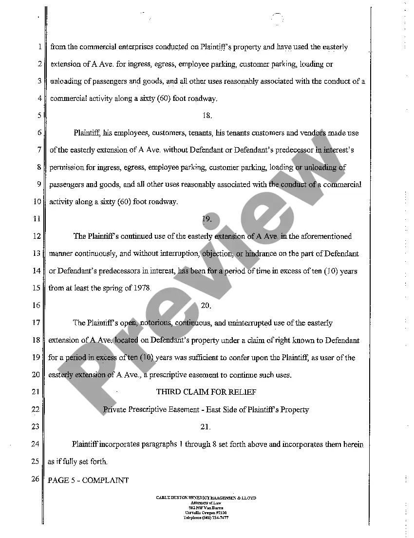 Get A01 Complaint for Public Prescriptive Easement and or Private Prescriptive Easement Preview A01 Complaint for Public Prescriptive Easement and or Private Prescriptive Easement