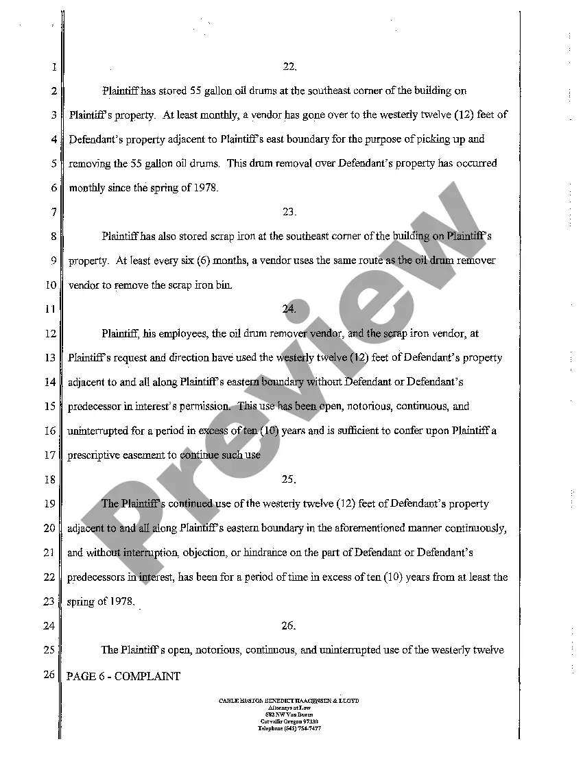 Get A01 Complaint for Public Prescriptive Easement and or Private Prescriptive Easement Preview A01 Complaint for Public Prescriptive Easement and or Private Prescriptive Easement