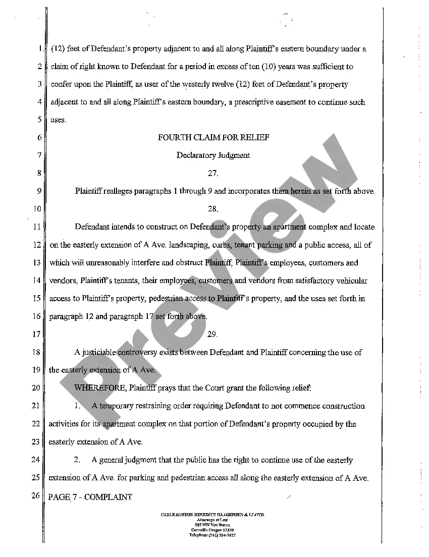 Get A01 Complaint for Public Prescriptive Easement and or Private Prescriptive Easement Preview A01 Complaint for Public Prescriptive Easement and or Private Prescriptive Easement